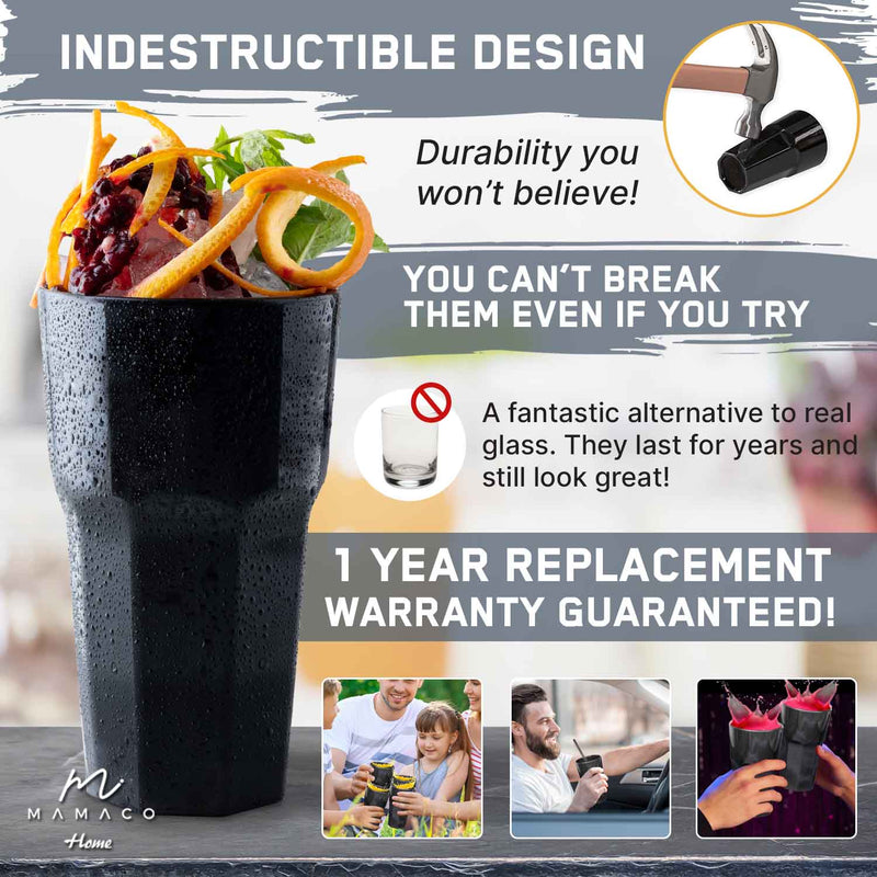 Unbreakable Drinking Glasses - Reusable Drinkware - Juice & Cocktail & Party-11 Oz, BLACK