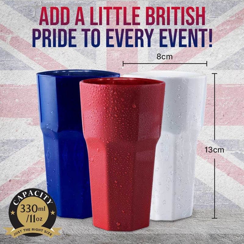 Unbreakable Glasses Drinking Set, British Flag Theme, Shatterproof and BPA-Free Drinkware for Party, Pool, Beach, Camping, and Outdoor Fun, 11 oz. Water, Juice, and Cocktail Tumblers