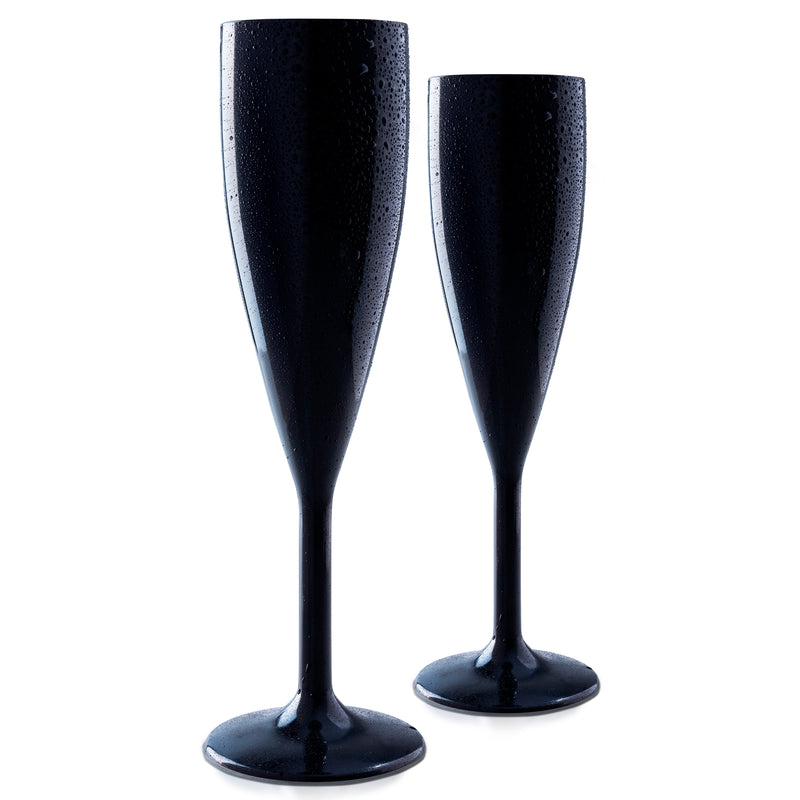 Plastic Champagne Glasses Unbreakable Champagne Flutes 7 oz Reusable Mimosa Glasses with Cocktail Clips Ultra-Elegant Black Design Ideal for Special Occasions, Picnic
